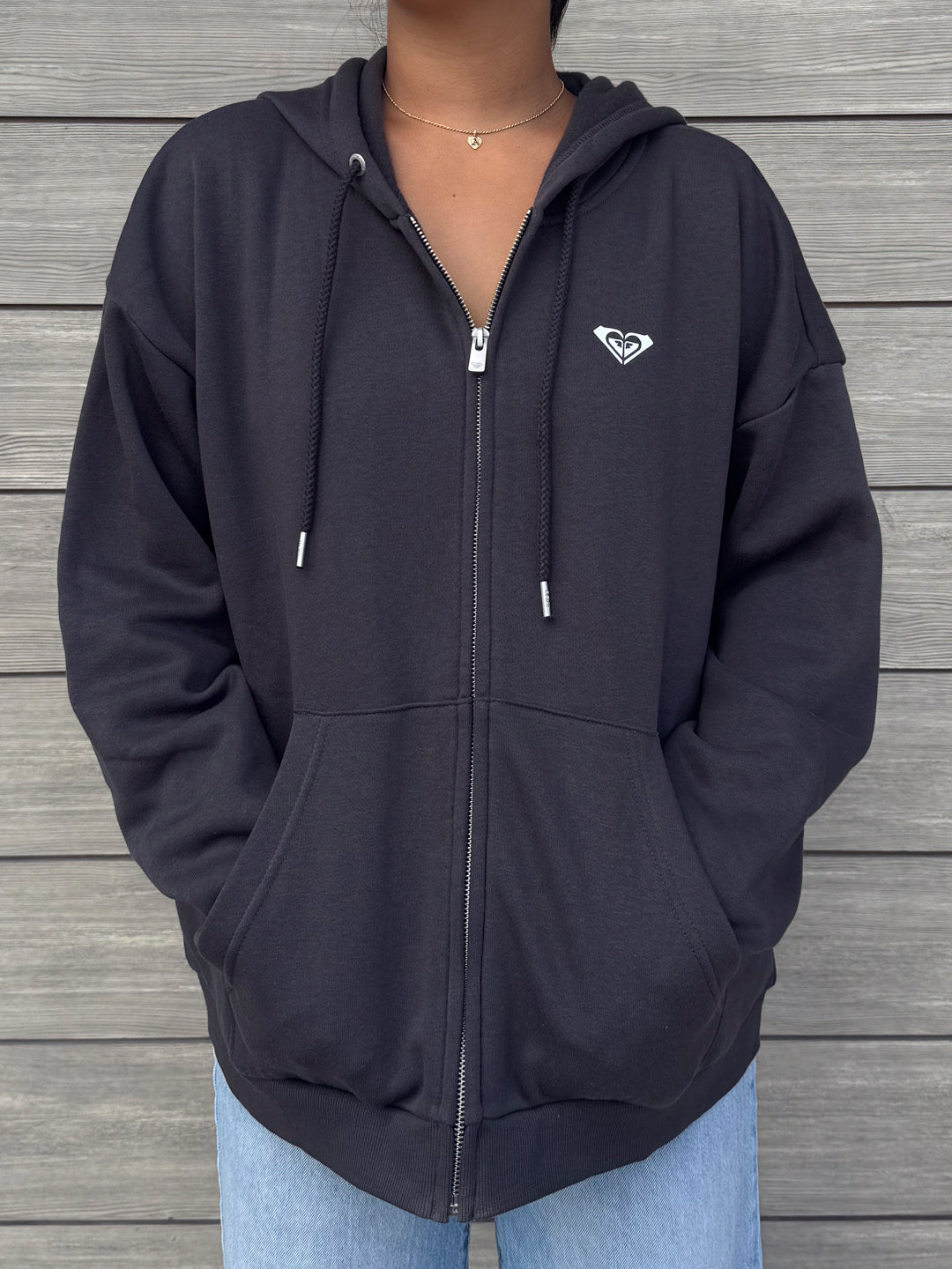ROXY HAWAII PALM EVENING LINEUP ZIP HOODIE - BLACK (KTA)