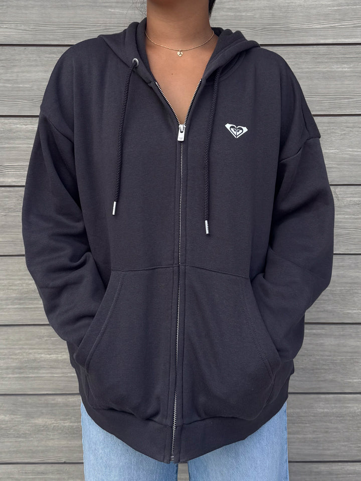 ROXY HAWAII PALM EVENING LINEUP ZIP HOODIE - BLACK (KTA)