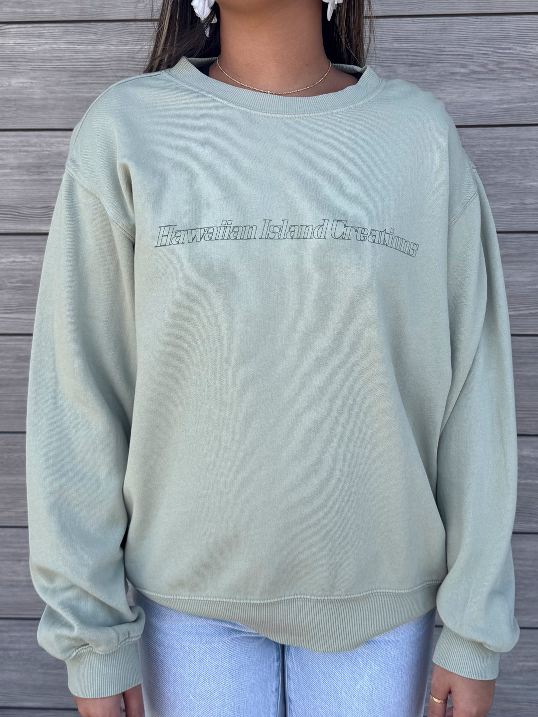 HIC HAKU LEI WOMENS CREW FLEECE - BAY LEAF