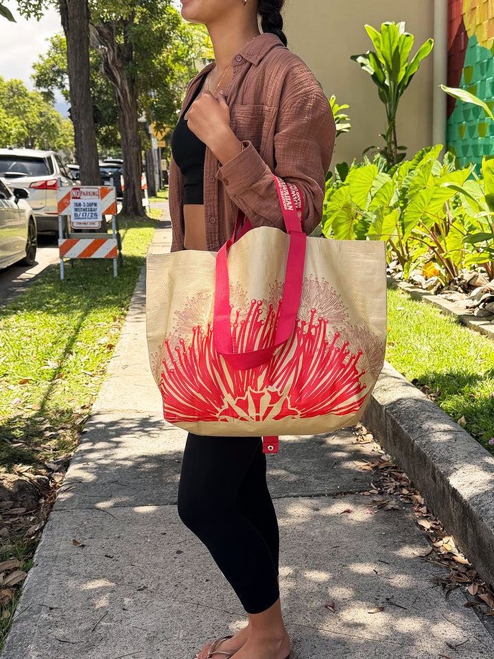 HIC 'OHI'A LEHUA LARGE TOTE - TAN
