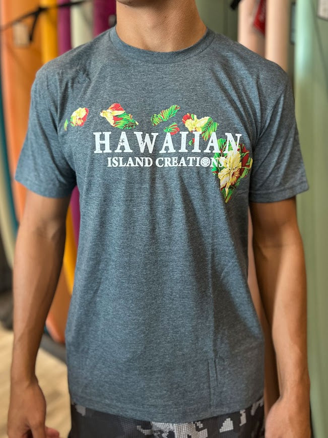 HIC HAWAII PRINT BIG BRADDAH TEE - HEATHER CHARCOAL