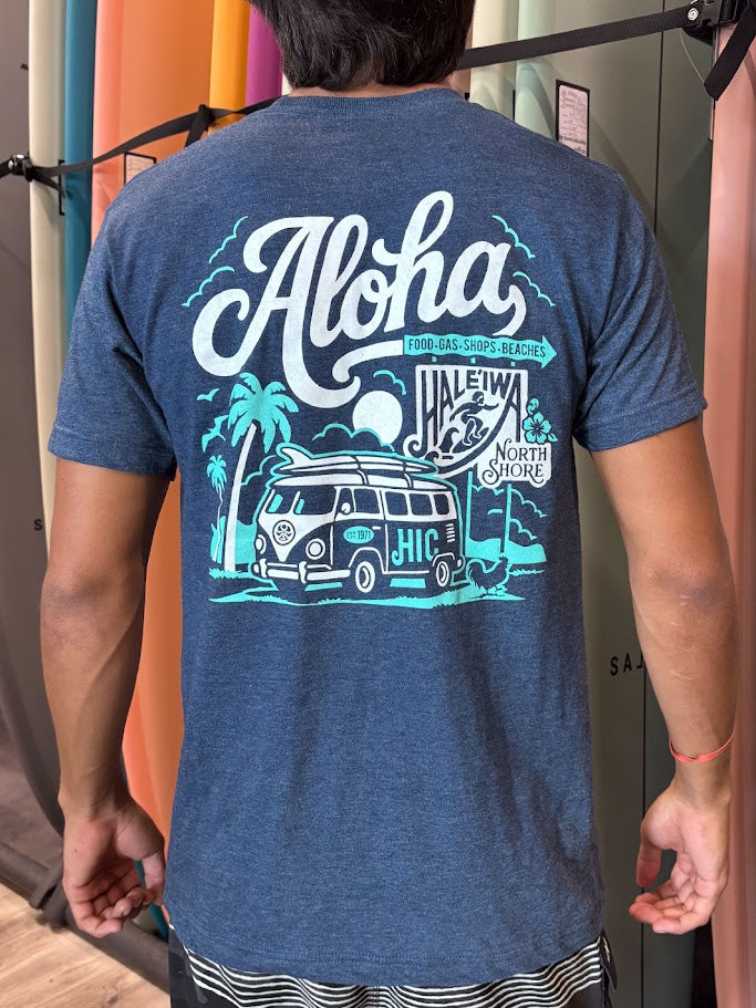 HIC HALEIWA BUS BIG BRADDAH TEE - NAVY HEATHER