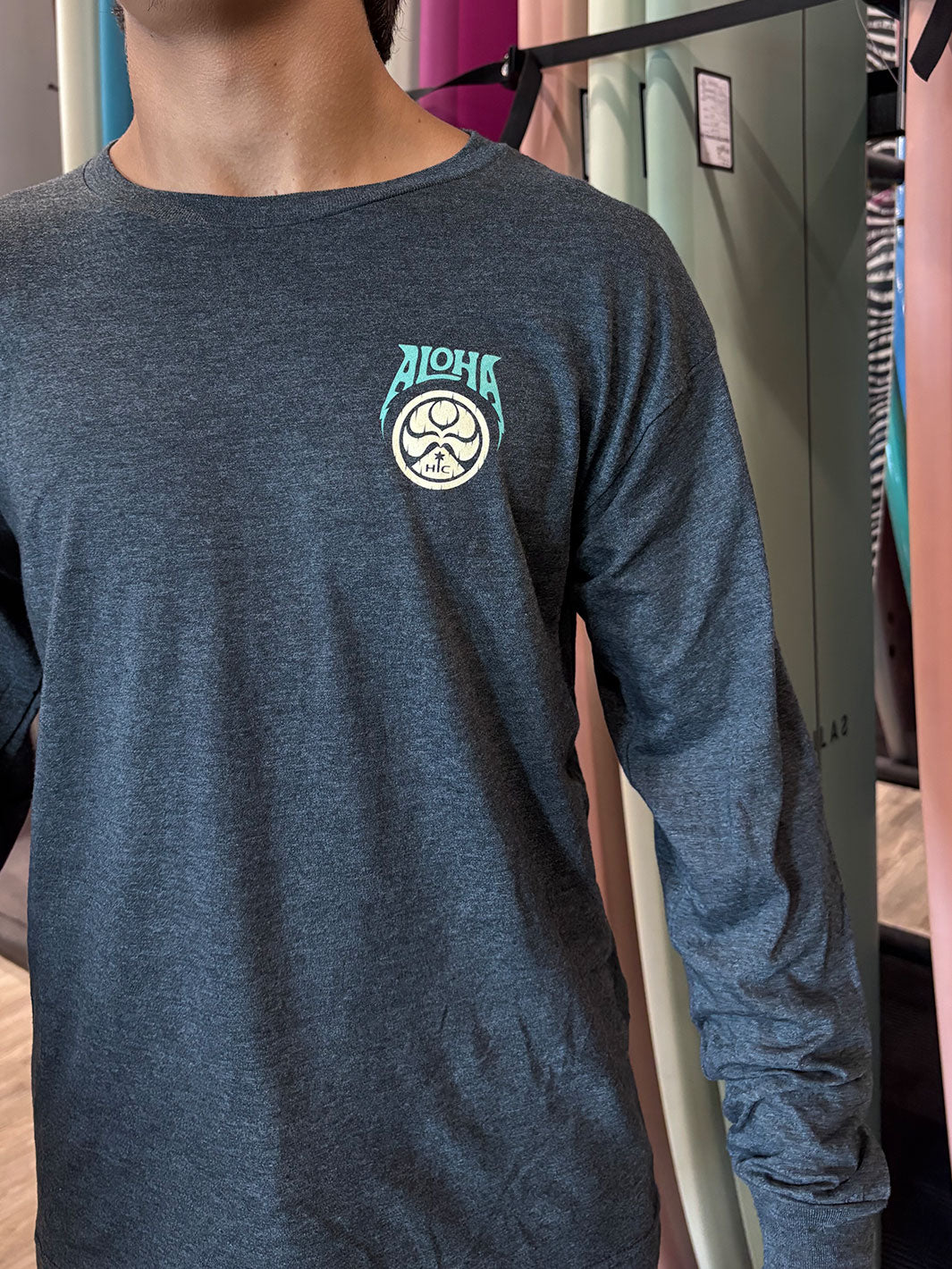 HIC TIKI WAX BEACH LONG SLEEVE TEE - HEATHER CHARCOAL