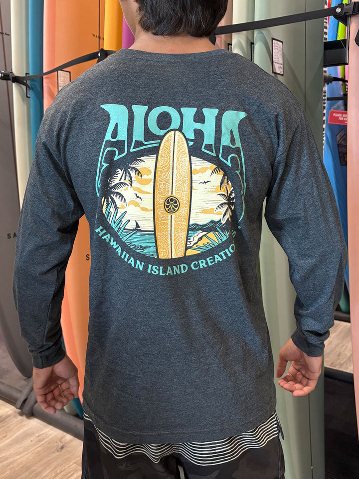 HIC TIKI WAX BEACH LONG SLEEVE TEE - HEATHER CHARCOAL