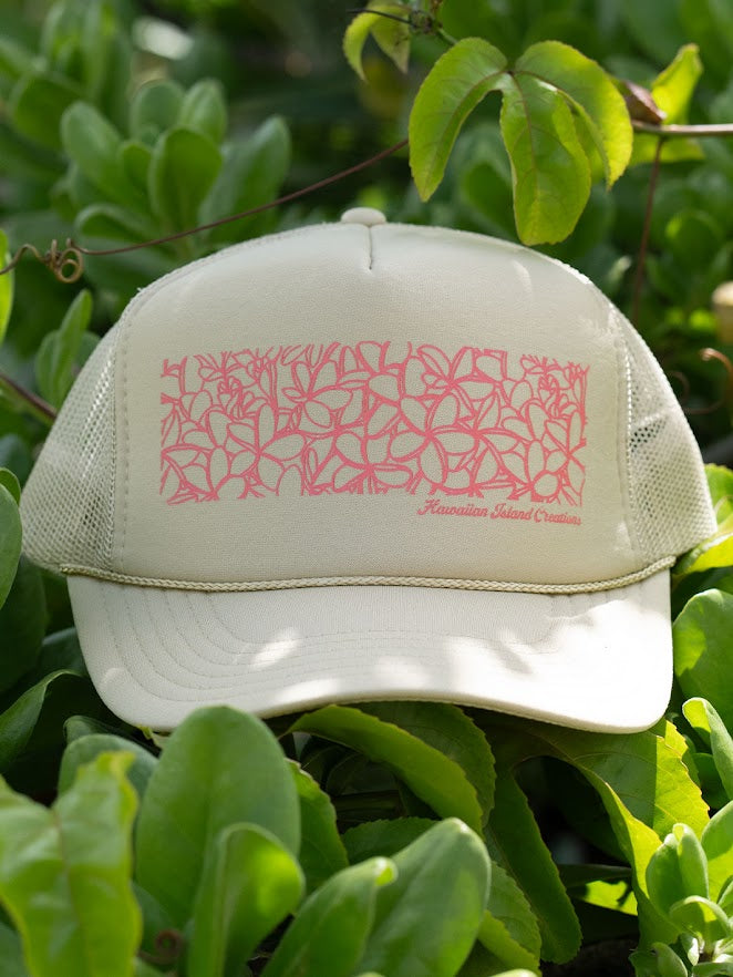 HIC PINK PLUMERIA TRUCKER HAT - KHAKI