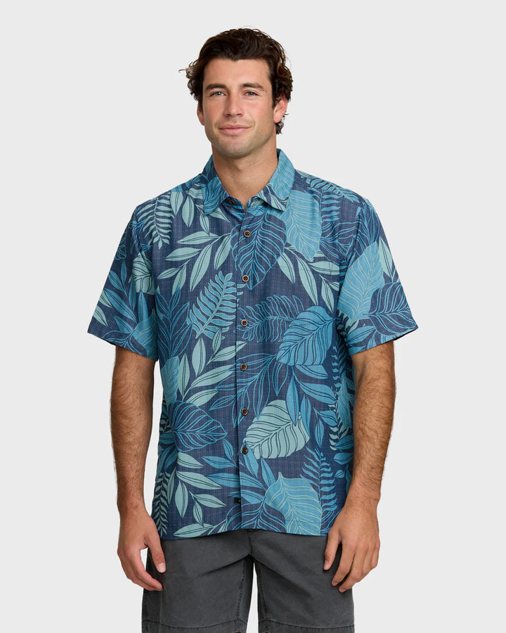 QUIKSILVER WATERMAN WHITE SANDS BUTTON DOWN WOVEN SHIRT - BLUE