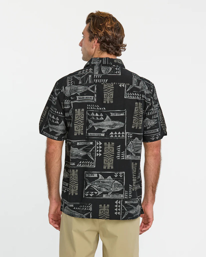 QUIKSILVER WATERMAN BLOCK FISH BUTTON WOVEN SHIRT - BLACK