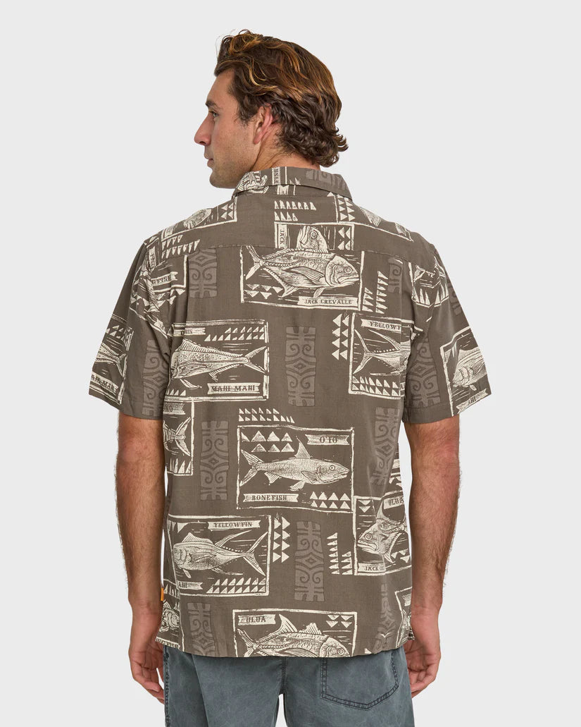 QUIKSILVER WATERMAN BLOCK FISH BUTTON WOVEN SHIRT - COCONUT