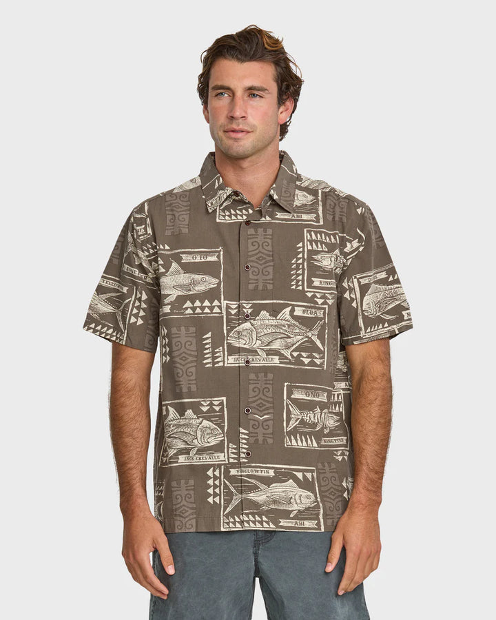 QUIKSILVER WATERMAN BLOCK FISH BUTTON WOVEN SHIRT - COCONUT