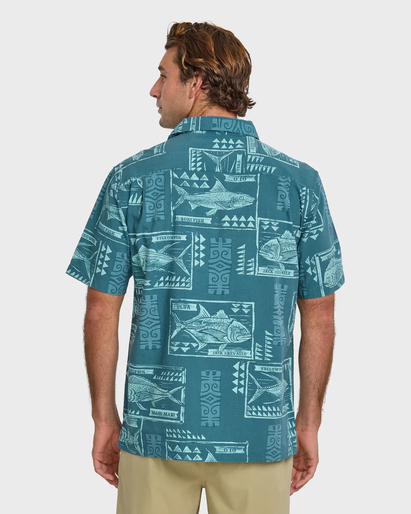 QUIKSILVER WATERMAN BLOCK FISH BUTTON WOVEN SHIRT - INDIGO STRIPE
