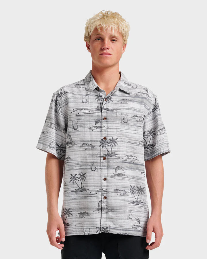 QUIKSILVER WATERMAN ISLAND DAZE BUTTON DOWN WOVEN SHIRT - PHANTOM (PHT)