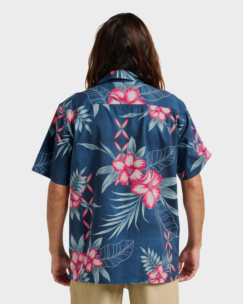 QUIKSILVER PLAYITA FLORAL WOVEN BUTTON DOWN SHIRT - BLUE (BSG7)