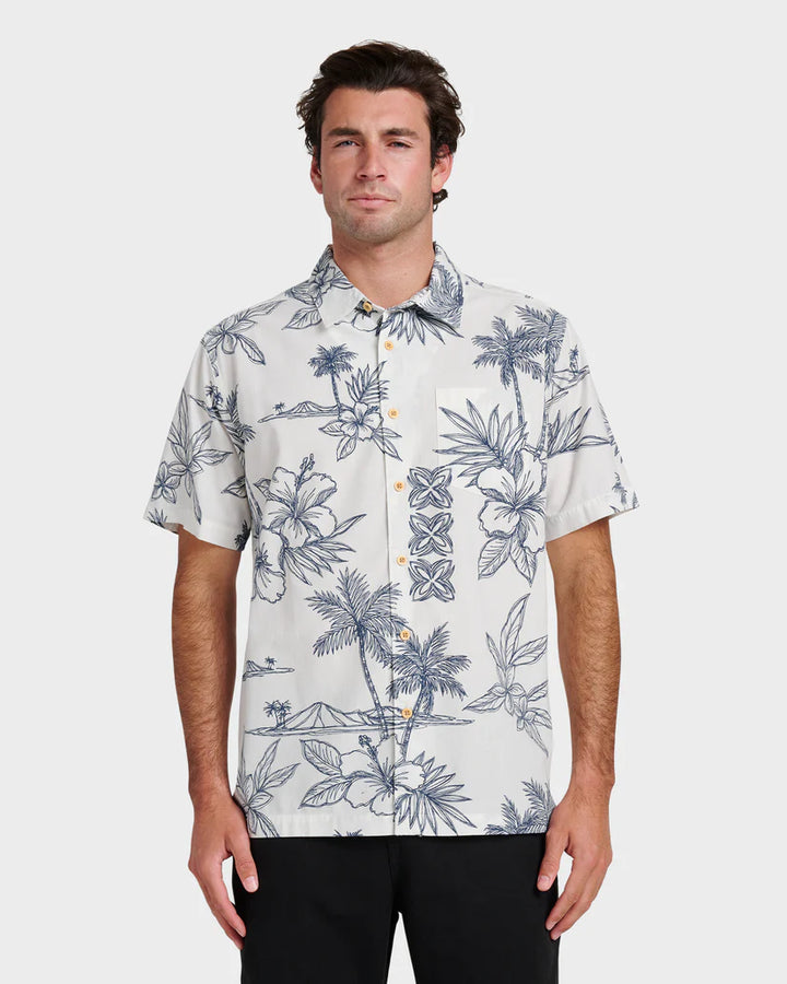 QUIKSILVER WATERMAN SCENIC DRIVE BUTTON DOWN WOVEN SHIRT - WHITE