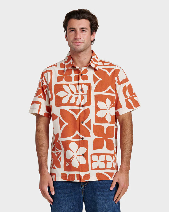 QUIKSILVER WATERMAN TIKI ISLAND BUTTON DOWN WOVEN SHIRT - HTS