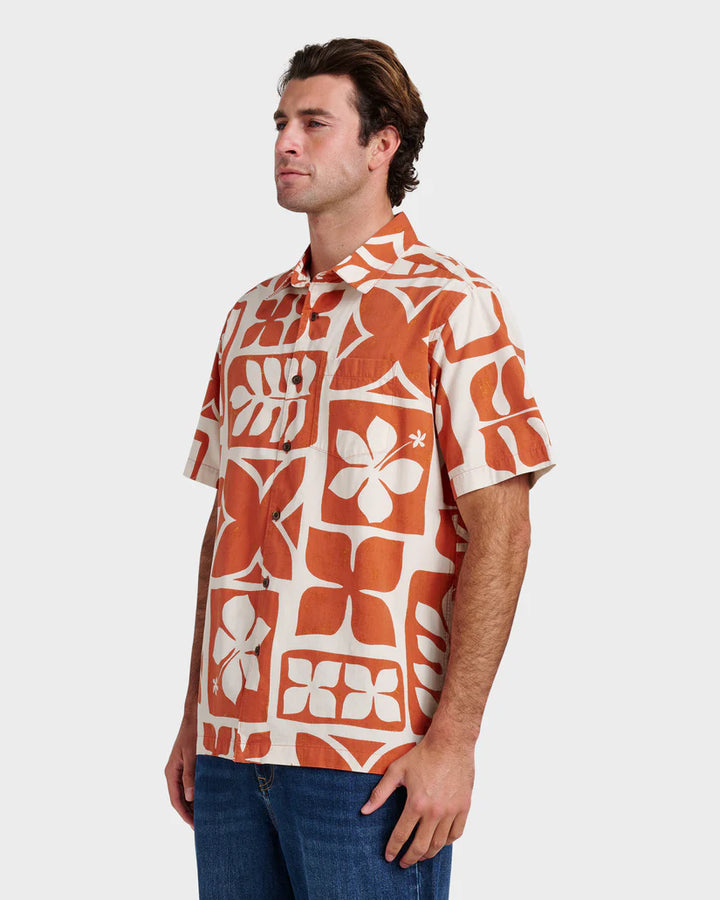 QUIKSILVER WATERMAN TIKI ISLAND BUTTON DOWN WOVEN SHIRT - HTS