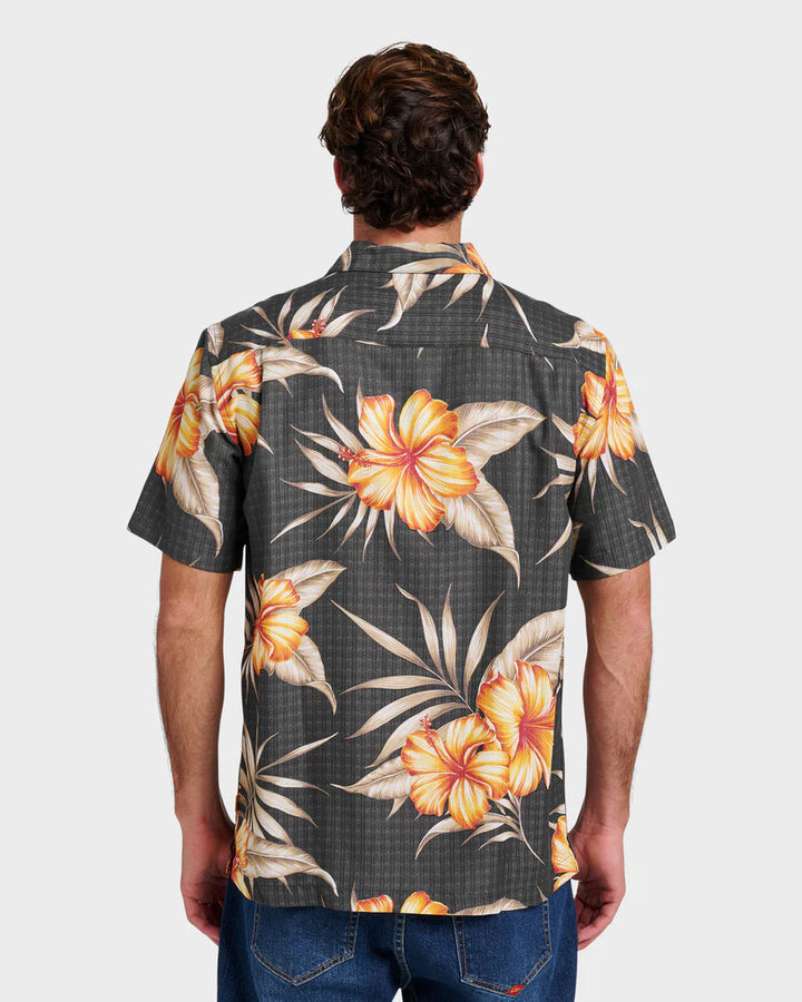 QUIKSILVER WATERMAN TROPICAL DREAM BUTTON DOWN WOVEN SHIRT - BLACK