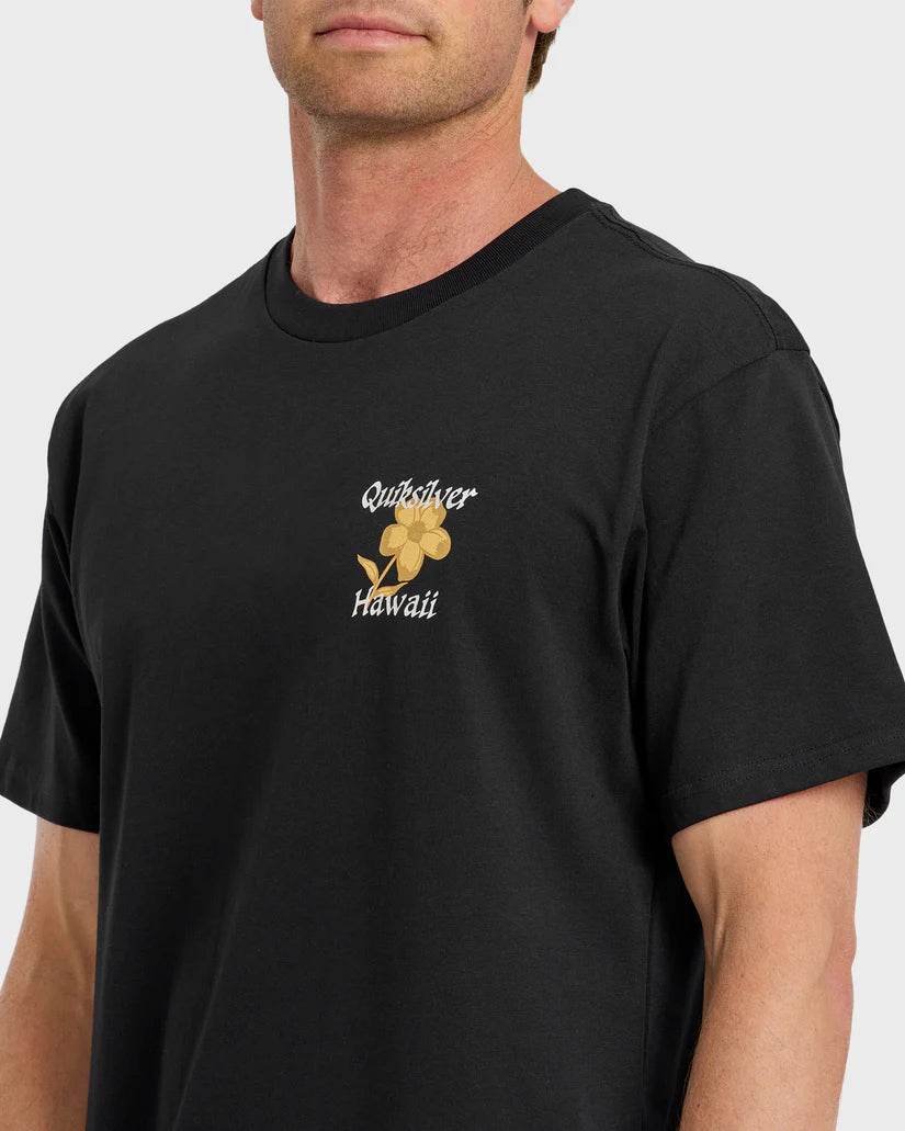 QUIKSILVER HI FLORAL SCRIPT TEE - BLACK