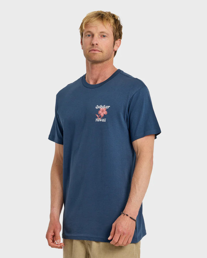 QUIKSILVER HI FLORAL SCRIPT TEE - DARK DENIM