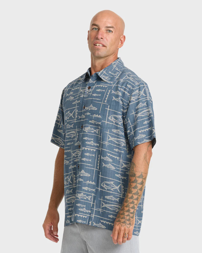 QUIKSILVER TOPANGA BUTTON DOWN WOVEN SHIRT - DARK DENIM