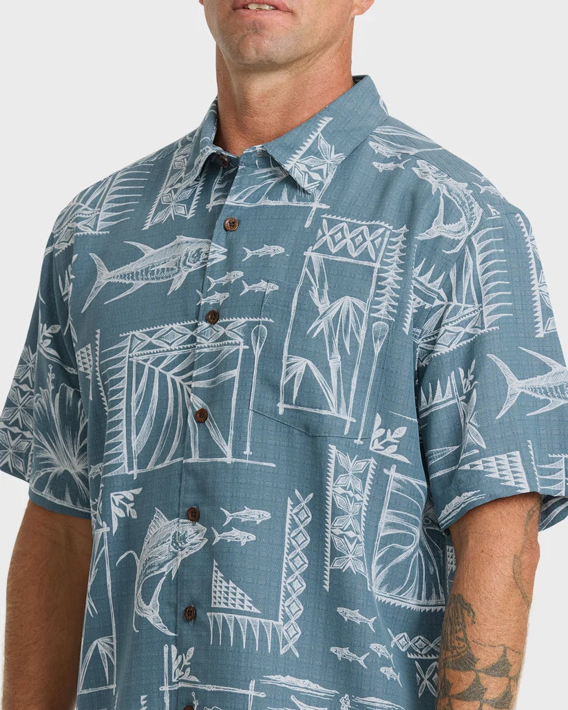 QUIKSILVER WATERMAN PARADISE BAY BUTTON DOWN WOVEN SHIRT - REAL TEAL (RLT)