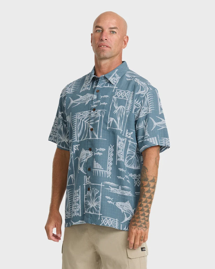 QUIKSILVER WATERMAN PARADISE BAY BUTTON DOWN WOVEN SHIRT - REAL TEAL (RLT)