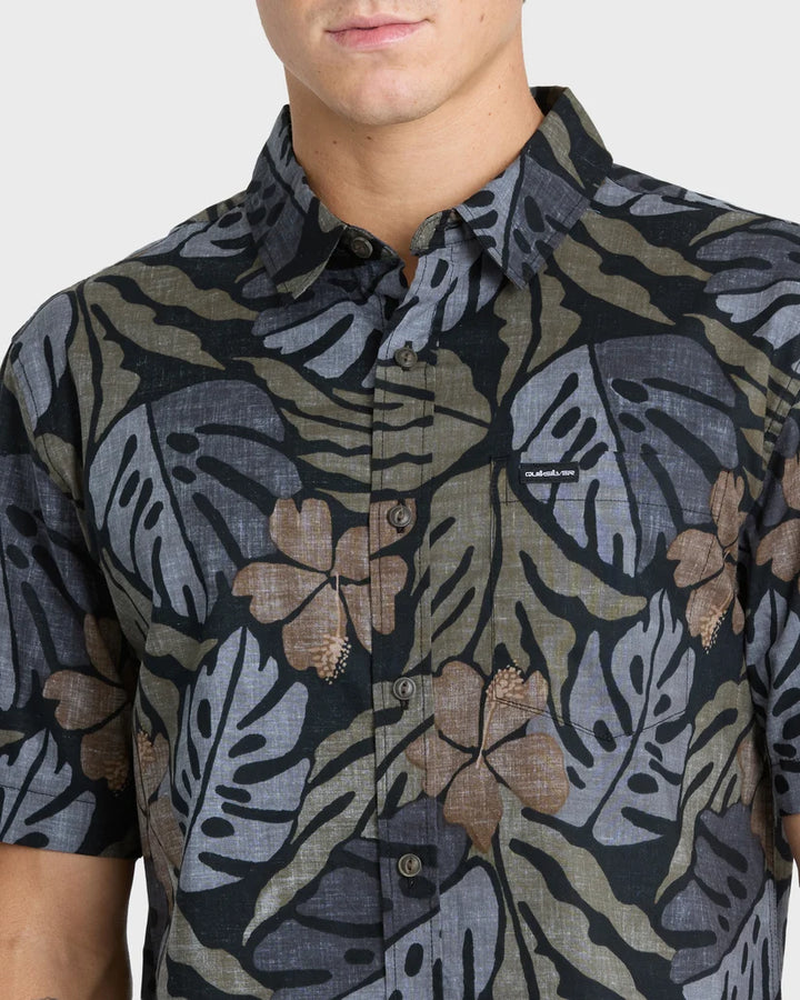 QUIKSILVER WATERMAN PALM BREEZE BUTTON DOWN WOVEN SHIRT - GRAPE LEAF (GLF)