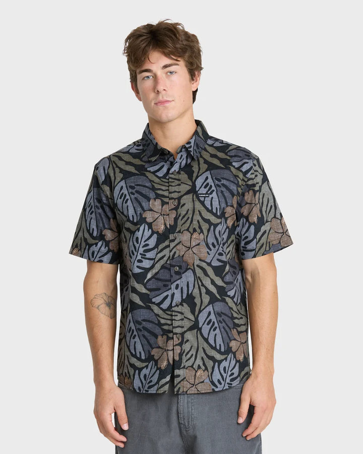 QUIKSILVER WATERMAN PALM BREEZE BUTTON DOWN WOVEN SHIRT - GRAPE LEAF (GLF)