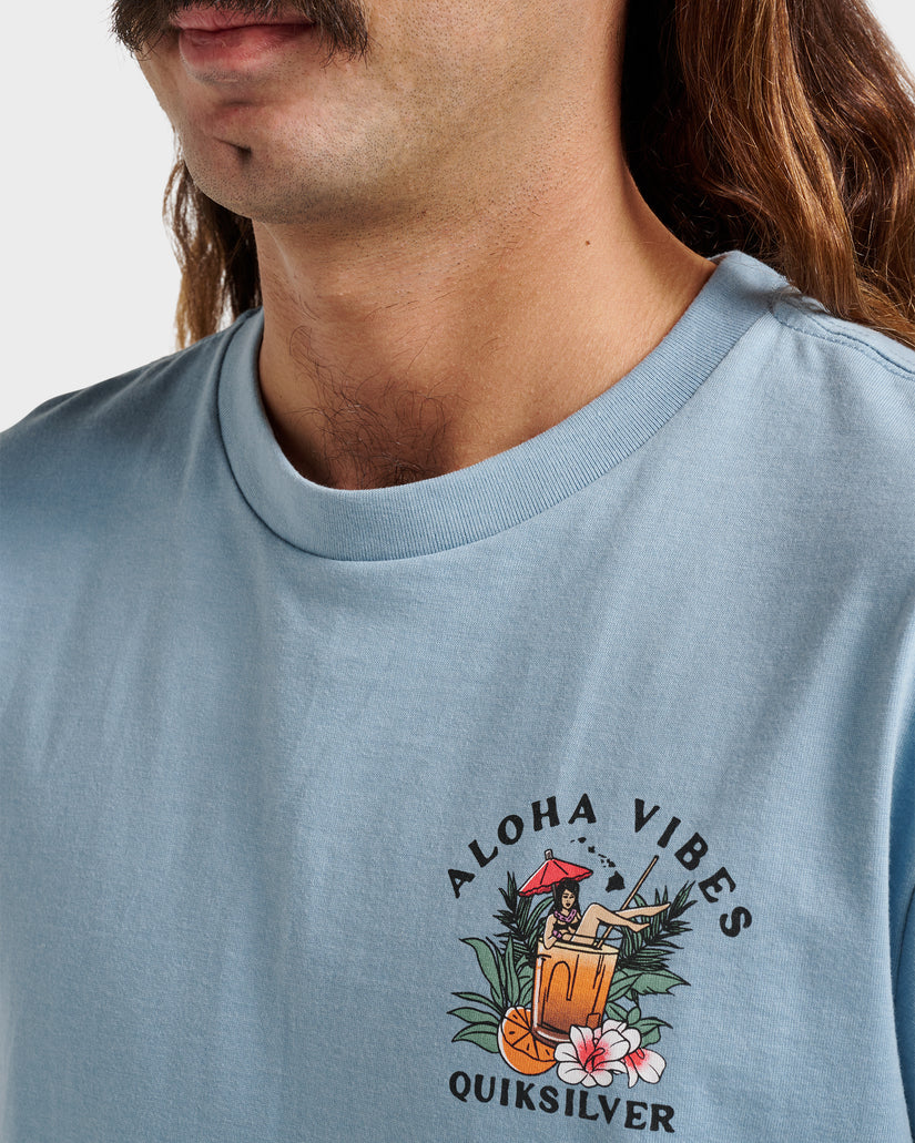 QUIKSILVER HI ALOHA VIBES TEE - ASHLEY BLUE HEATHER