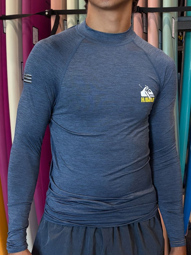 QUIKSILVER HI PETROGLYPH UPF 50 LONG SLEEVE PERFORMANCE SURF SHIRT - BLUE HEATHER