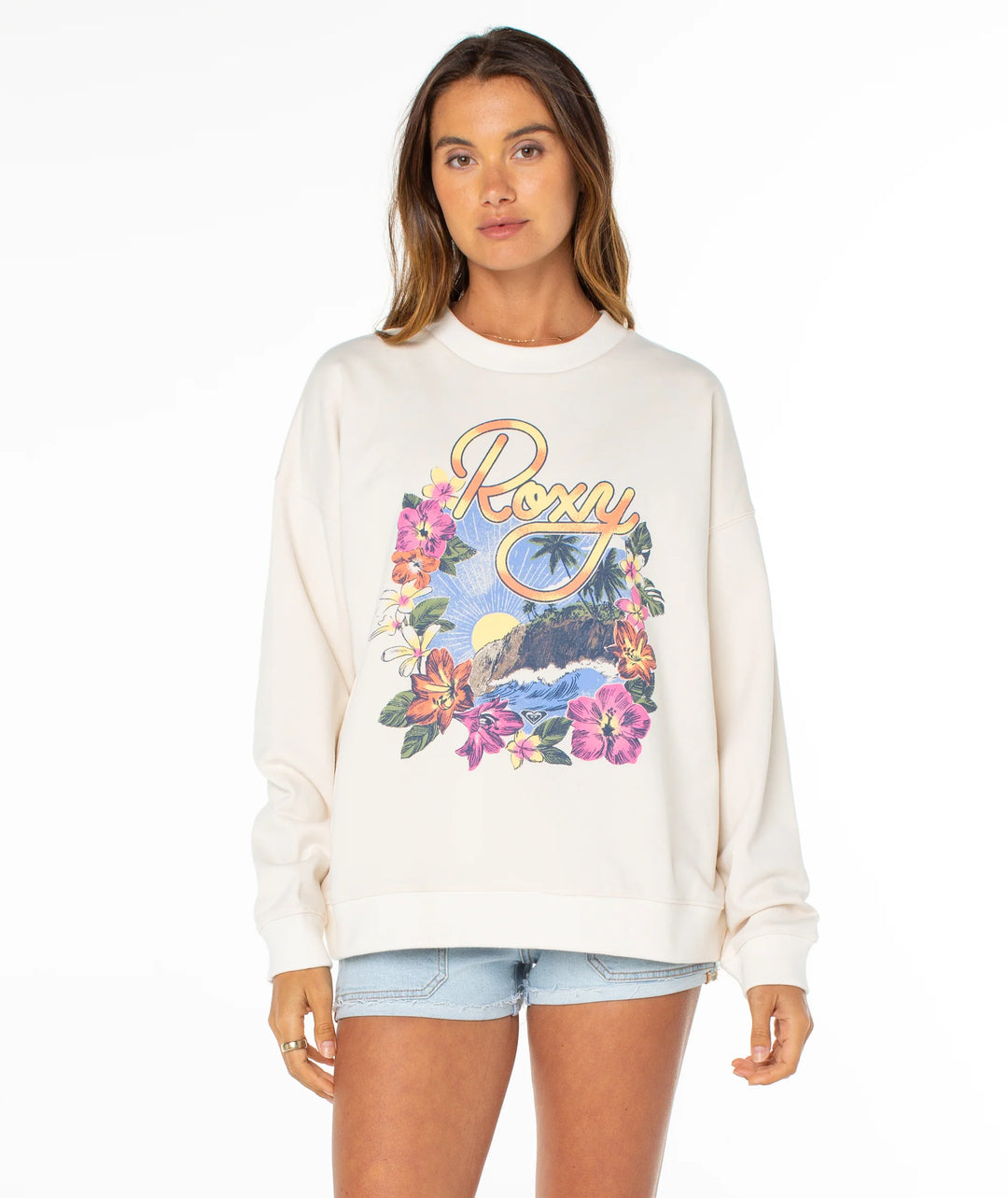 ROXY LINEUP OVERSIZED CREW FLEECE - WHITE (WDW)