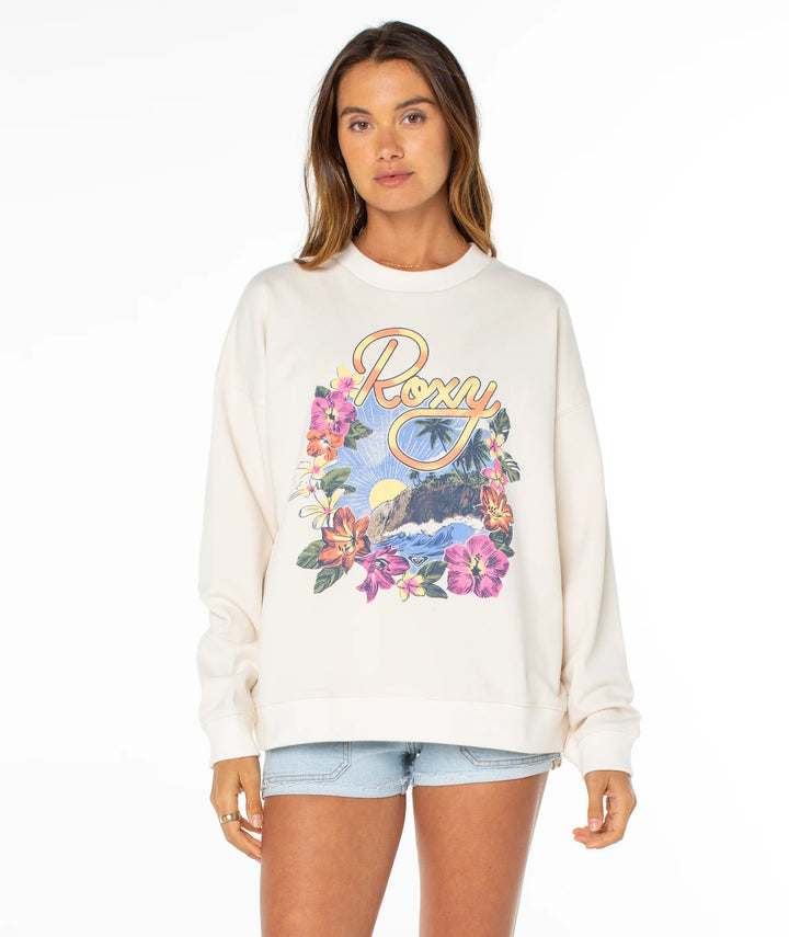 ROXY LINEUP OVERSIZED CREW FLEECE - WHITE (WDW)