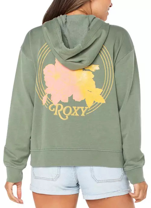 ROXY SWEET RHYTHM ZIP HOODIE - AGAVE GREEN