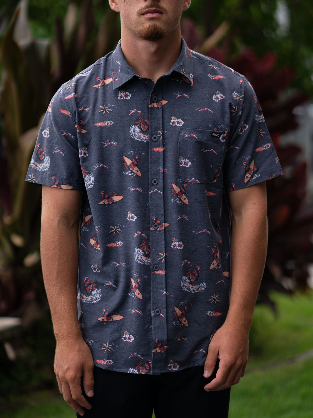 HIC ROOSTER WOVEN BUTTON DOWN SHIRT - CHARCOAL