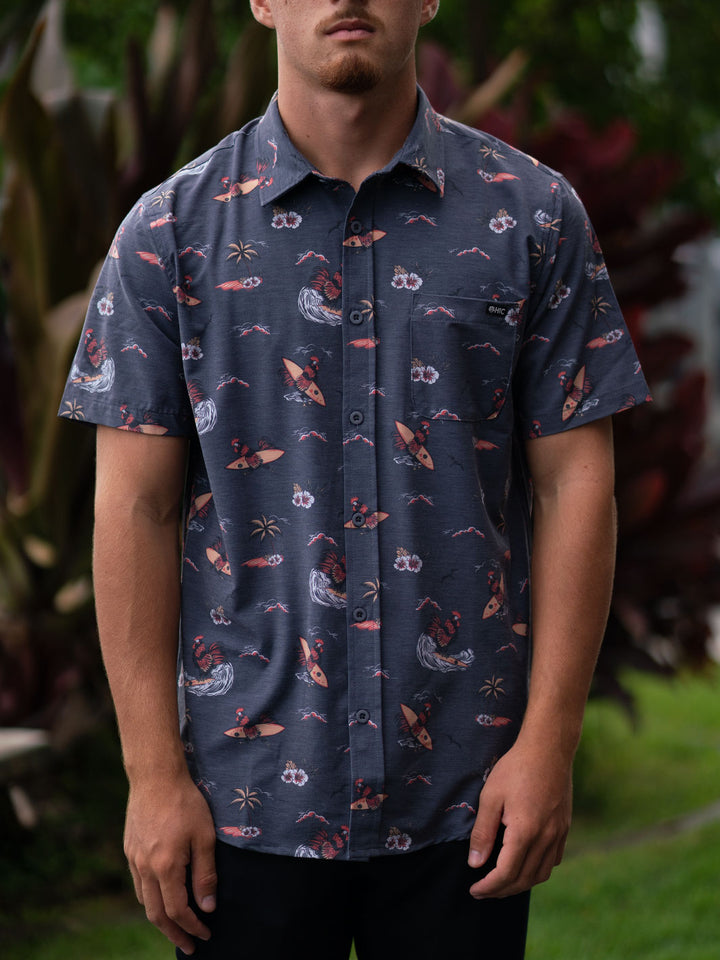 HIC ROOSTER WOVEN BUTTON DOWN SHIRT - CHARCOAL