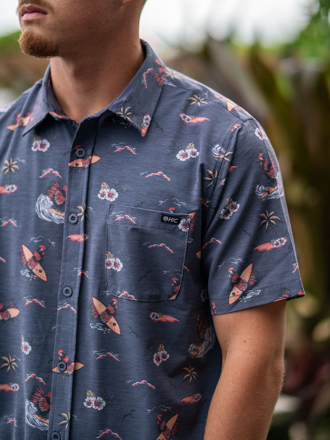 HIC ROOSTER WOVEN BUTTON DOWN SHIRT - CHARCOAL