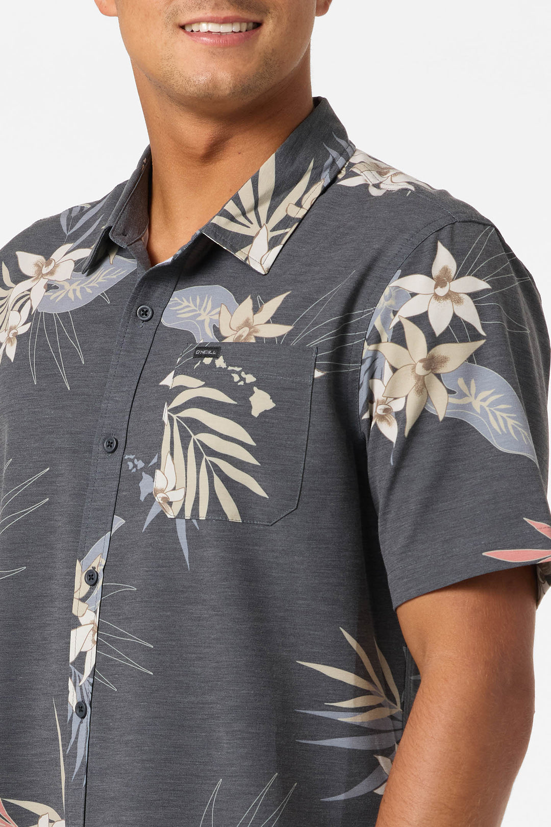 O'NEILL TRVLR UPF TRAVERSE HAWAII BUTTON DOWN WOVEN SHIRT - BLACK