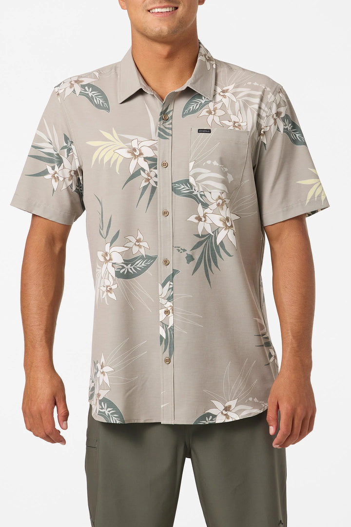 O'NEILL TRVLR UPF TRAVERSE HAWAII BUTTON DOWN WOVEN SHIRT - KHAKI