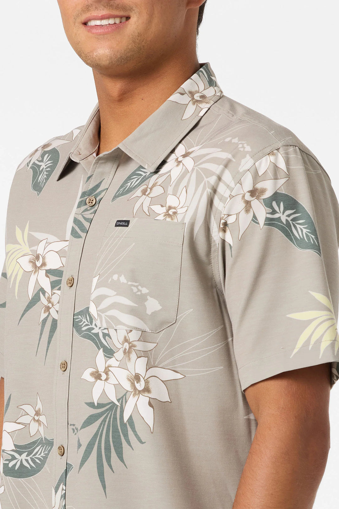 O'NEILL TRVLR UPF TRAVERSE HAWAII BUTTON DOWN WOVEN SHIRT - KHAKI
