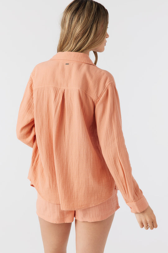 O'NEILL LENI LONG SLEEVE BUTTON DOWN WOMENS SHIRT- SUNSET