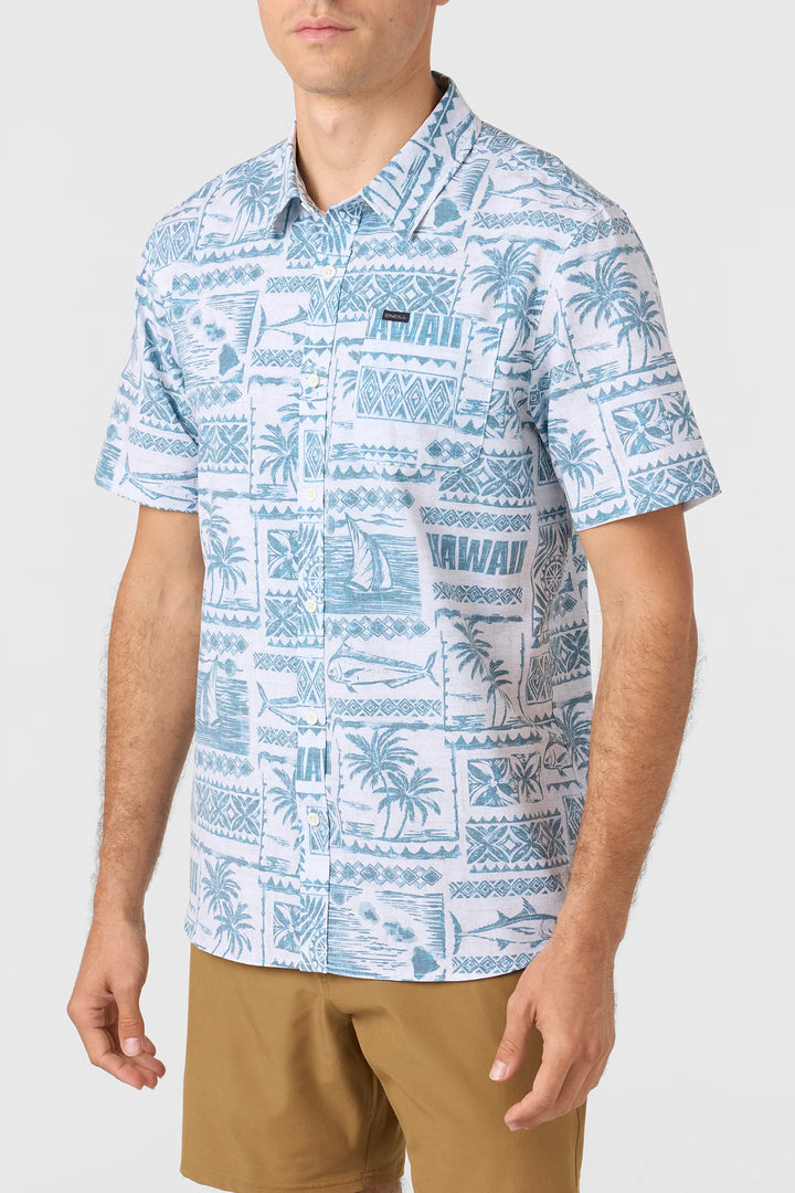 O'NEILL TRVLR UPF TRAVERSE HAWAII WOVEN BUTTON DOWN SHIRT - WHITE
