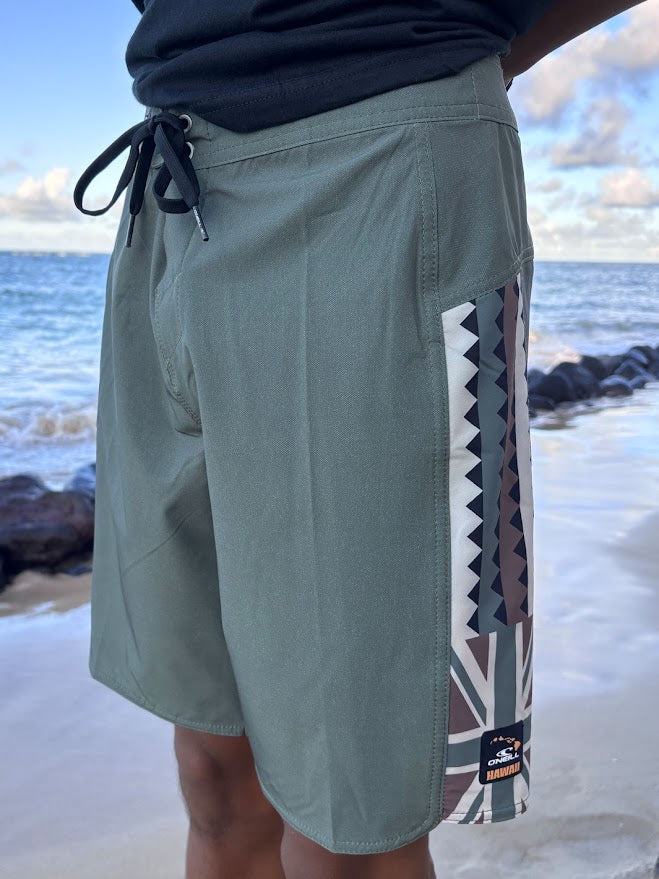 O'NEILL HYPERFREAK TECH PANEL HAWAII 19" BOARDSHORT - DARK OLIVE (DOL2)