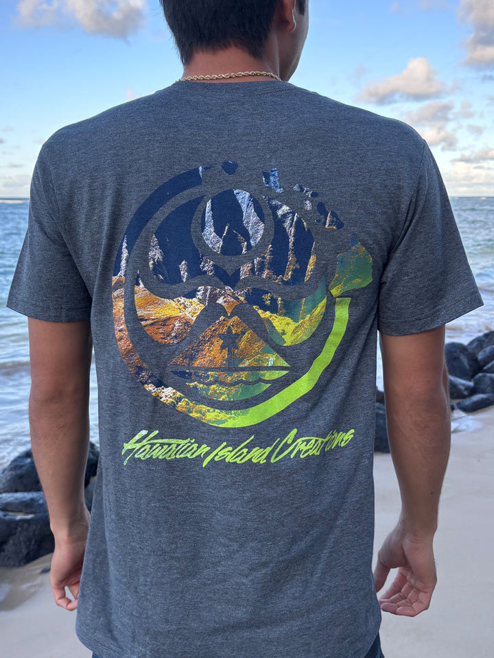 HIC NA PALI DOT BIG BRADDAH TEE - HEATHER CHARCOAL