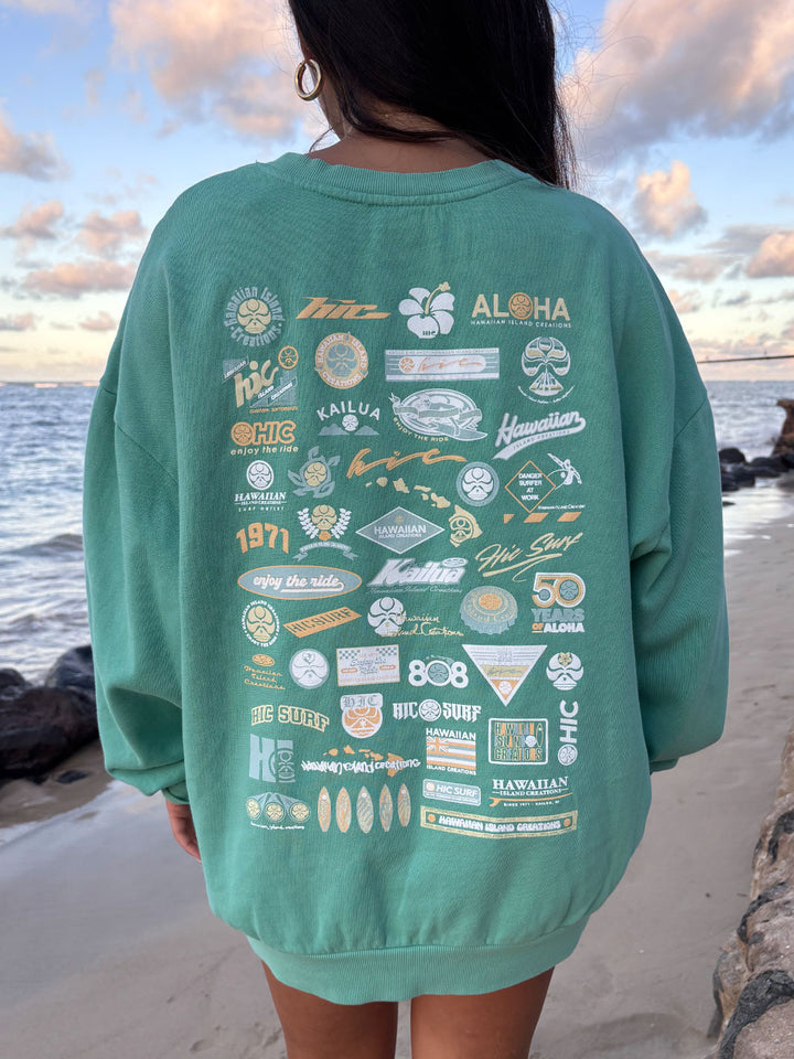 HIC PEEL BACK WOMENS CREW FLEECE - AQUA SEA