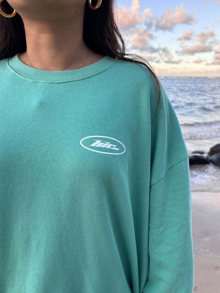 HIC PEEL BACK WOMENS CREW FLEECE - AQUA SEA