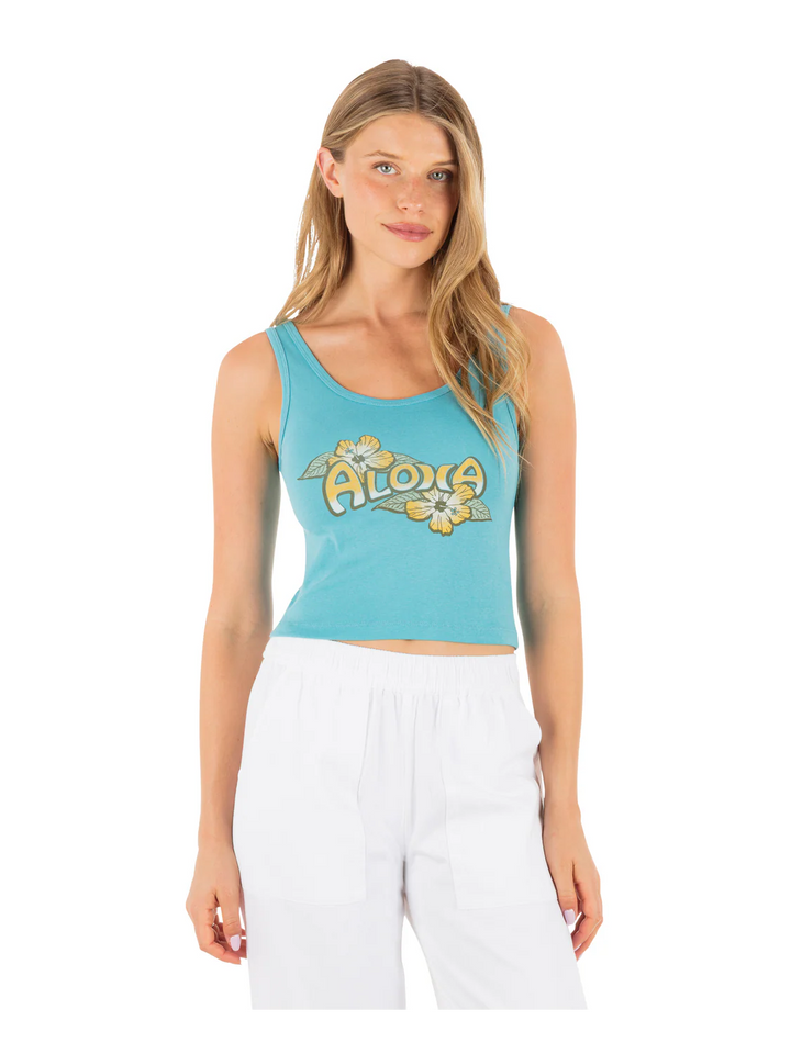 HURLEY ALOHA SCOOP CROP TANK - MAUI BLUE