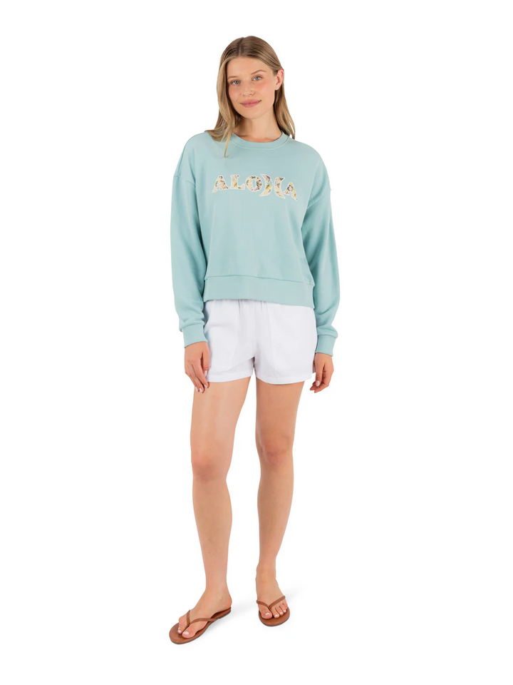 HURLEY HELLO BOXY WOMENS CREW FLEECE - CANAL BLUE