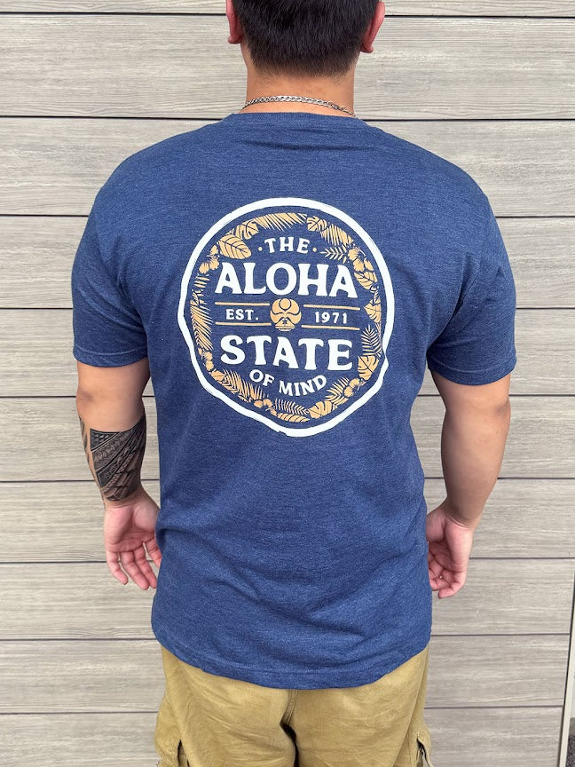 HIC TROPICAL ALOHA STATE CIRCLE TEE - HEATHER NAVY