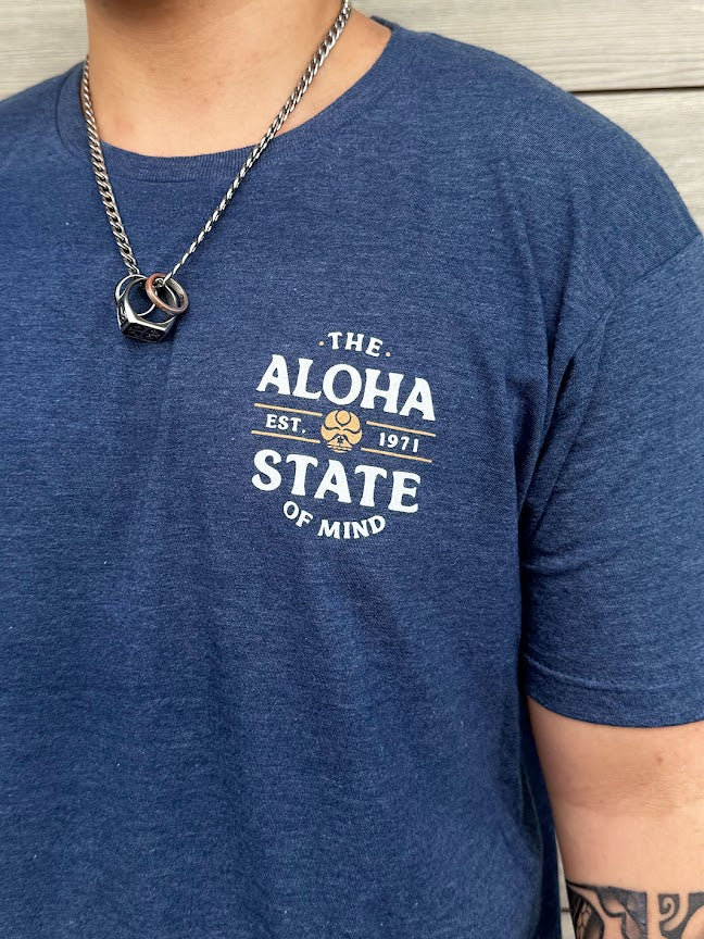 HIC TROPICAL ALOHA STATE CIRCLE TEE - HEATHER NAVY