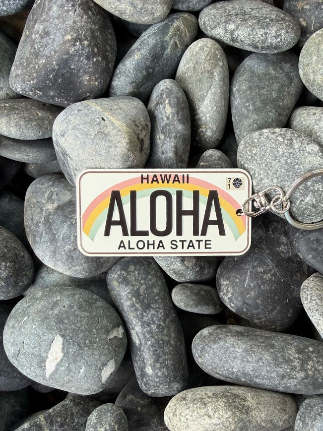 HIC LICENSE PLATE ALOHA KEYCHAIN