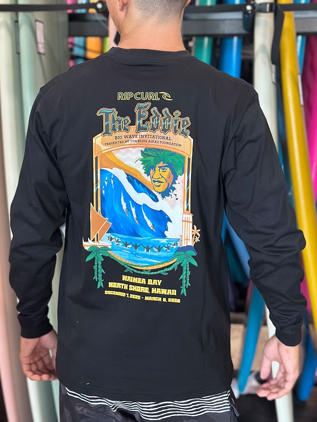 RIP CURL EDDIE WOULD GO POSTER ART LONG SLEEVE TEE - BLACK